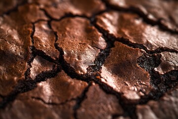 brownie, czekolada, deser, bliskie ujęcie, tekstura, chrupiąca skórka, rozpływające się wnętrze, ciepłe światło, szczegóły, słodkie.