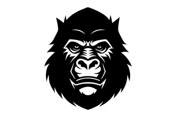 Fototapeta premium gorilla head black silhouette vector with white background. Wild animal vector