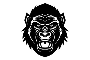 gorilla head black silhouette vector with white background. Wild animal vector
