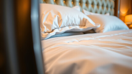 Fototapeta premium White Bedding on Tufting Headboard