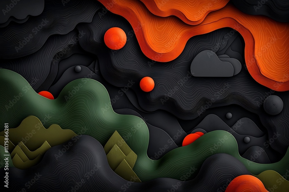 Poster stunning fluid topographic rainfall map with swirling data flows complex topographic layers and dyna