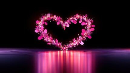 Fototapeta premium A heart-shaped object floats on water with pink heart-shaped flowers