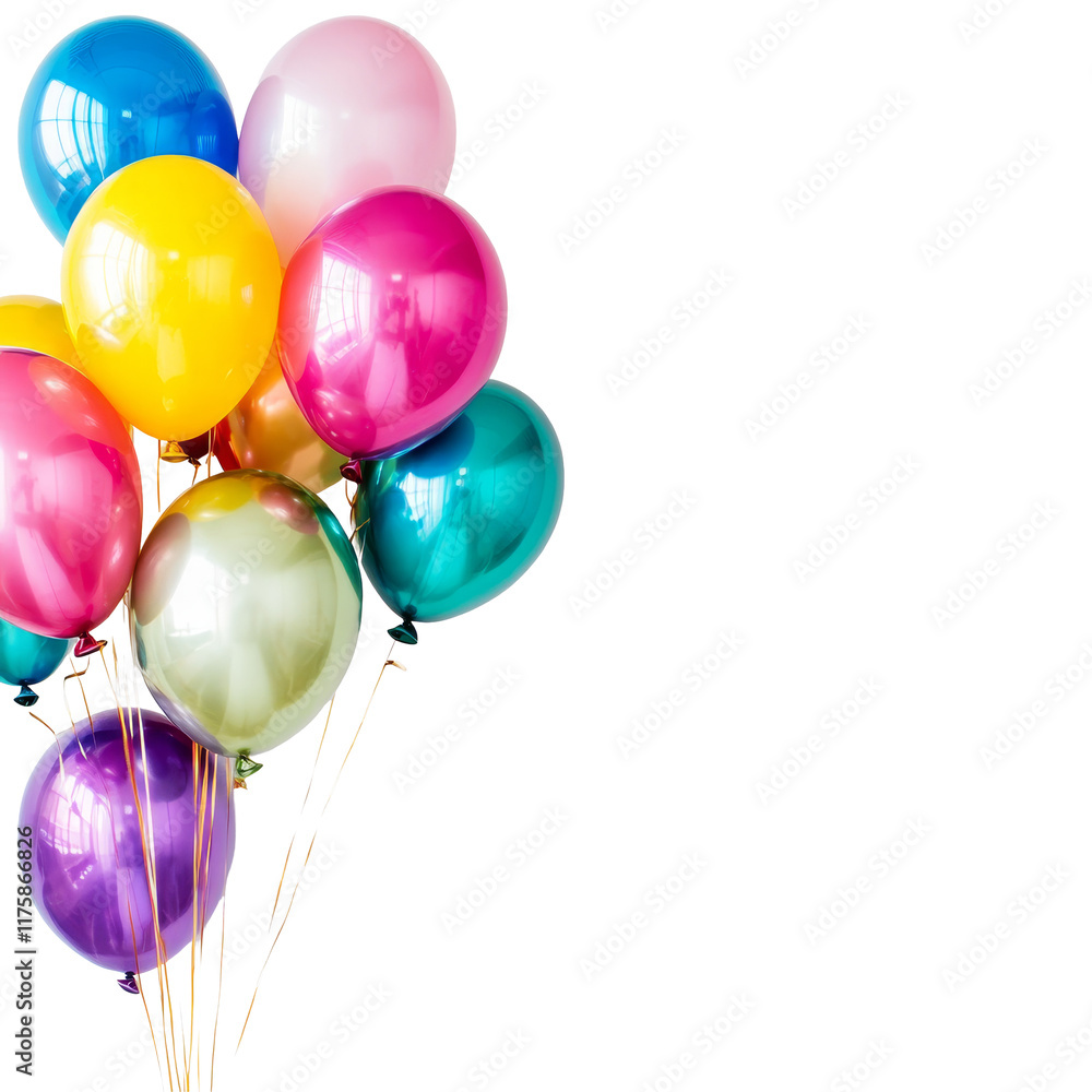 Poster colorful balloons in various shades float against a transparent background, creating a cheerful and 