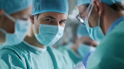 Skilled surgical team performing operation in hospital operating room