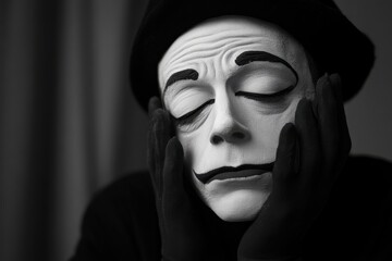 Sad Mime Expression, motional Art of Silence.