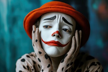 Sad Mime Expression, motional Art of Silence.