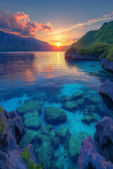 Photo réaliste d’un archipel pittoresque au coucher du soleil