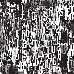 seamless pattern of English letters on grunge texture. Vector background with black capital Latin letters in retro style on white backdrop. Suitable for wallpaper, wrapping paper, fabric