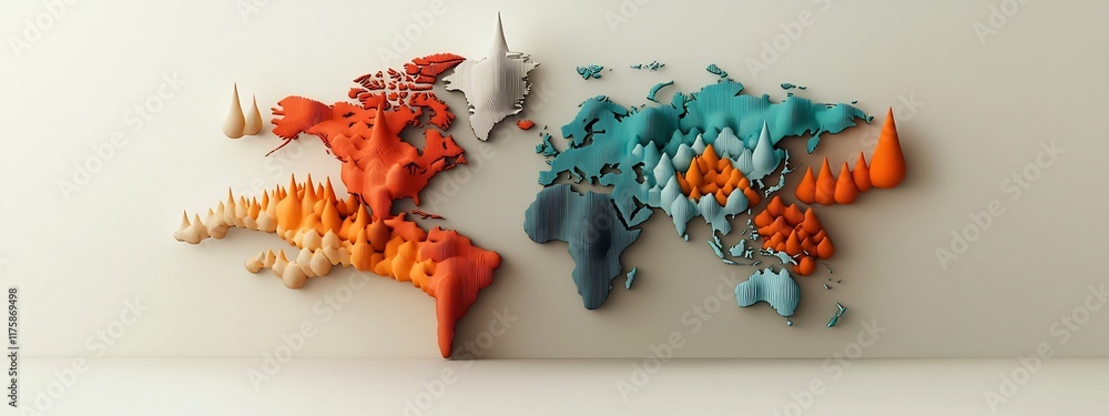 Poster 3d rendered visualization depicting the frequency distribution of carbon emissions across different 