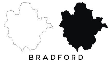 Bradford map outline and black silhouette vector