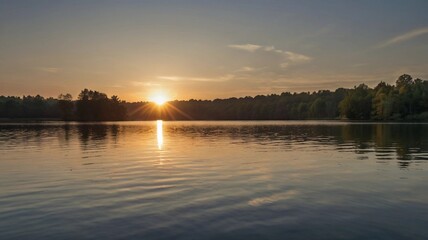 Obraz premium Sunrise Over a Quiet Lake