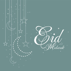 Eid banner design. Eid Mubarak Islamic New Year background template. With moon, star.