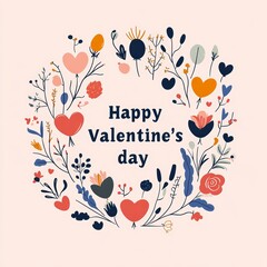 Whimsical Valentine's Day Heart Frame with Hand-Drawn Floral Elements and Festive Love Theme Illustration 24