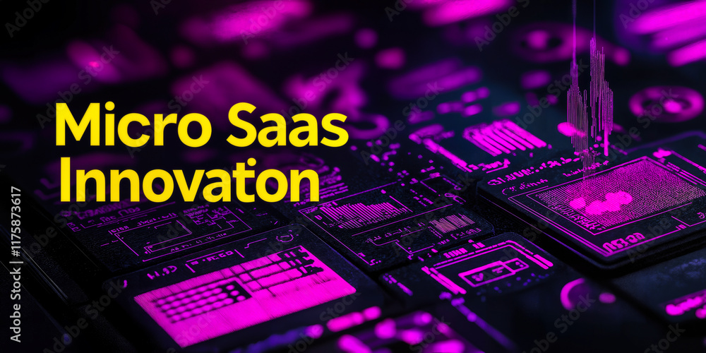 Poster micro saas innovation concept with futuristic 3d text and circuit background