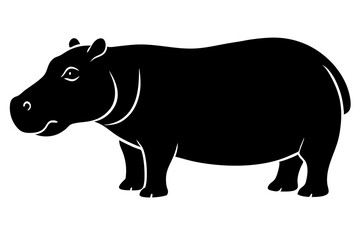 hippopotamus black silhouette vector with white background. Wild animal vector