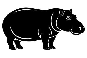 hippopotamus black silhouette vector with white background. Wild animal vector