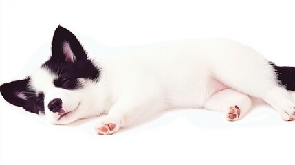 Fototapeta premium Sweetly Sleeping Puppy: Close-Up Photo of a Black and White Pup Resting. AI Generated