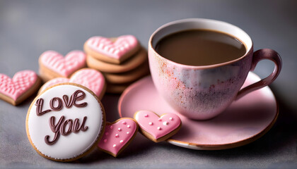 coffee, cup, drink, love, you, cookie, test, valentine, day, with, on, cookies, breakfast, food, tea, cake, cafe, sweet, dessert, beverage, white, hot, morning, espresso, plate, biscuit, brown, ad, 3d