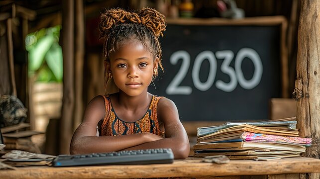 An inclusive classroom environment fostering education, featuring diverse children and sustainable learning initiatives by 2030, AI generated