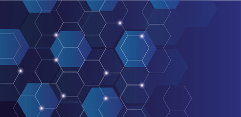 abstract, hexagonal pattern, blue technology background, digital network concept, interconnected nodes, geometric design, futuristic