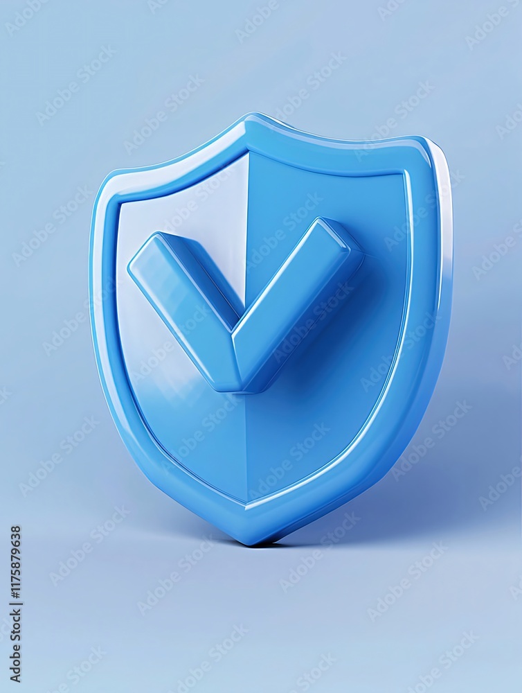 Aufkleber 3d render of a blue shield with a checkmark, symbolizing security and protection.