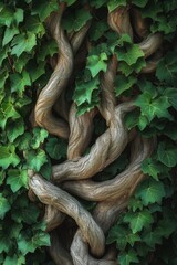 Naklejka premium Flowing vines entwined with lush green foliage create a vivid display of organic shapes in a thriving natural setting