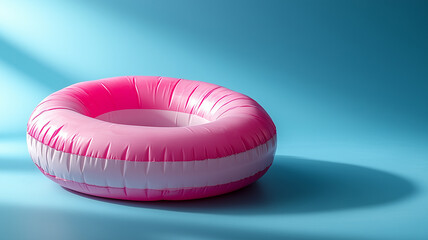 pink inflatable circle on a blue background isolated