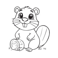 Cute Beaver Outline Coloring Page