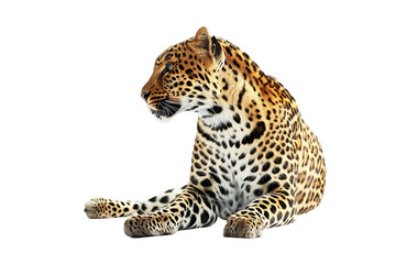 Fototapeta premium Wild Leopard in Full Color, Focused and Alert Isolated on Transparent Background
