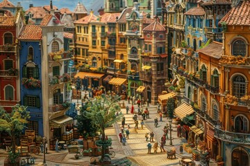 Vibrant crowd enjoying a sunny day in a historic square in Venice with stunning architectural details and a beautiful sky