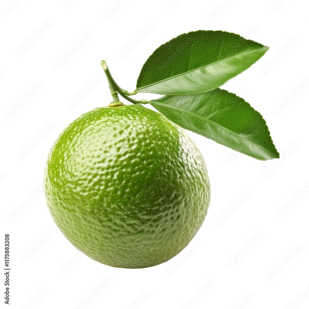 Poster fresh lime with green leaf isolated on a clean transparent background for culinary and beverage use,