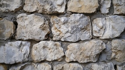 Obraz premium Close-up of a rustic stone wall texture with uneven, rough-hewn stones.