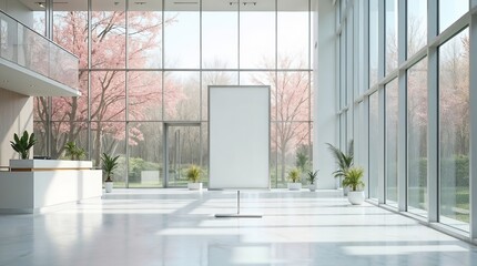 Vertical blank lightbox near cherry blossoms