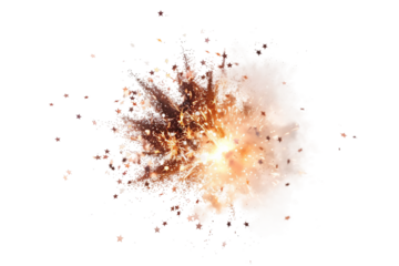 A breathtaking view of mines fireworks igniting with a sudden burst of stars and vibrant sparks isolated on transparent background