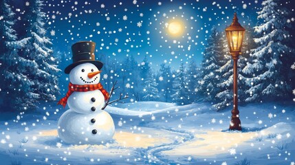 Fototapeta premium Charming Winter Snowman Scene