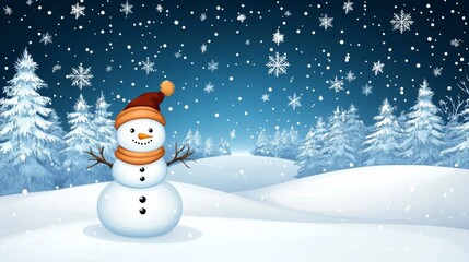 Fototapeta premium Whimsical Snowman in Winter Wonderland