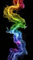 Obraz premium Vibrant rainbow smoke swirling against a black background, creating an abstract art piece.