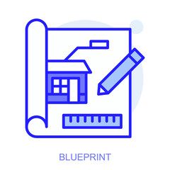 Industrial web icon in line style for web and mobile app. Symbol of a Blueprint. Vector illustration