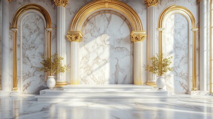 Luxurious Marble Interior with Golden Arches