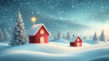 Fototapeta premium Red House Under Winter Snowfall