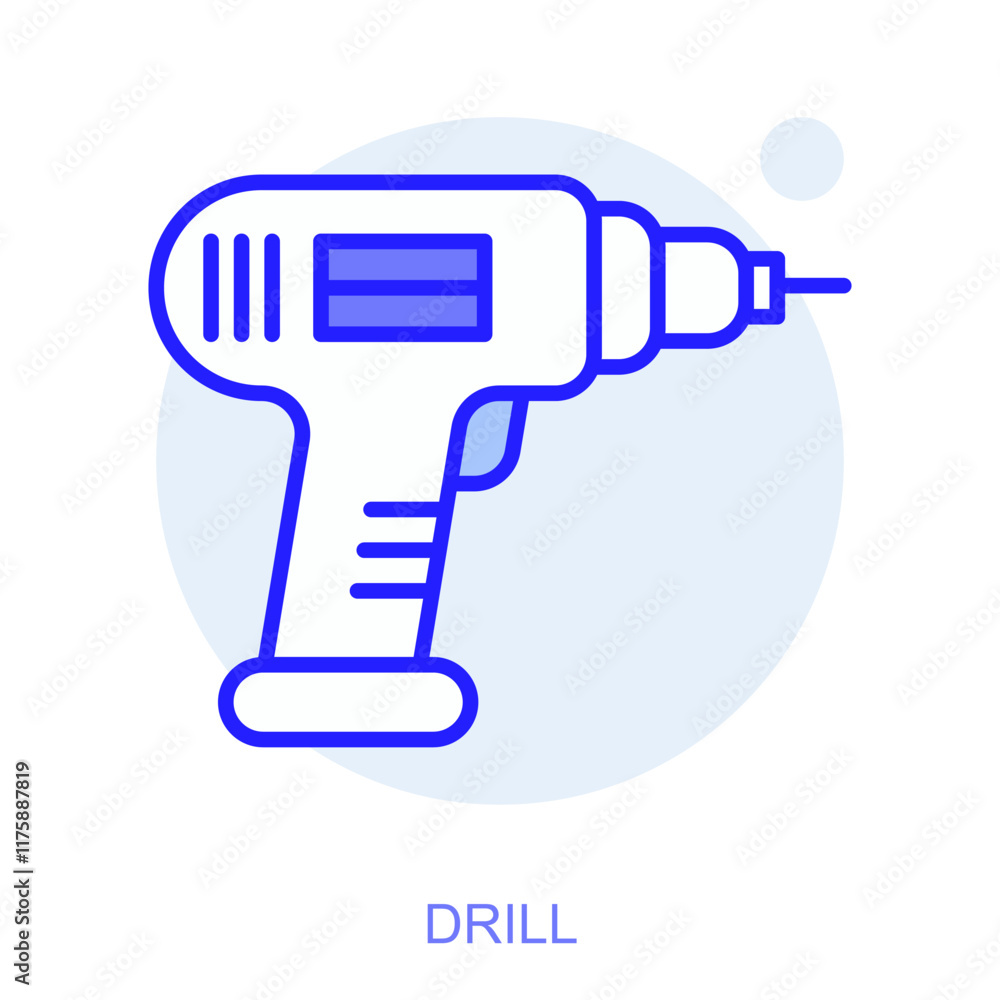 Poster industrial web icon in line style for web and mobile app. symbol of a drill. vector illustration