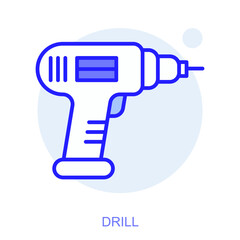Industrial web icon in line style for web and mobile app. Symbol of a Drill. Vector illustration