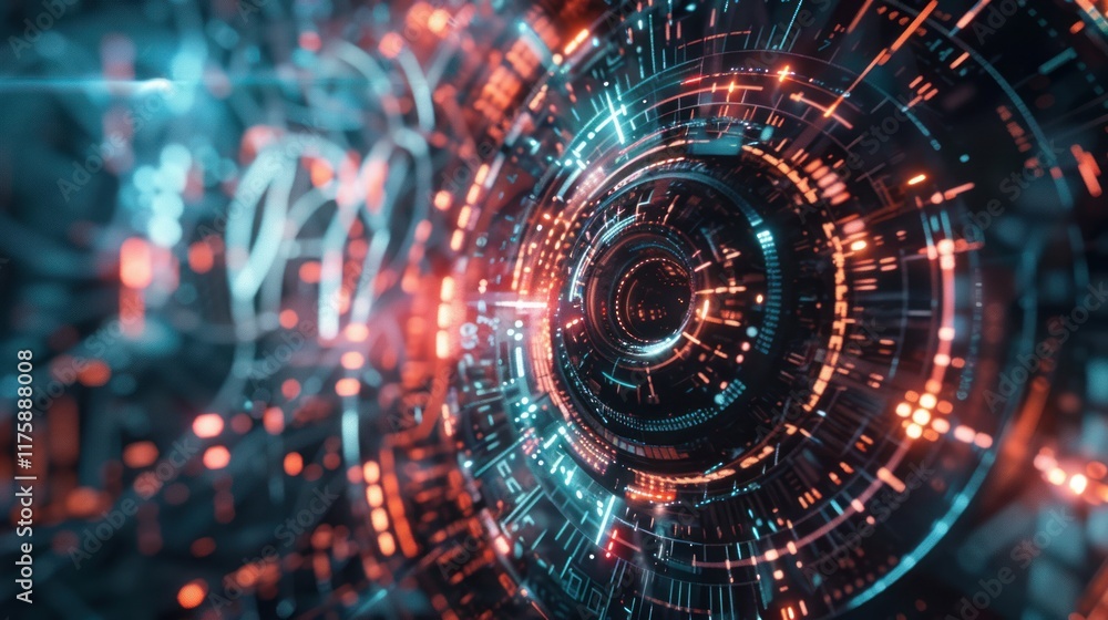 Poster hypnotic technological vortex: a journey into the digital abyss. dive into the depths of a mesmerizi