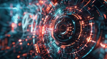 Hypnotic Technological Vortex: A Journey into the Digital Abyss. Dive into the depths of a mesmerizing cybernetic tunnel, where glowing circuits and pulsating energy converge.