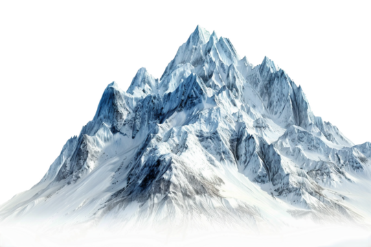 Snow-Capped Mountain Peaks Under Clear Sky Isolated on Transparent Background