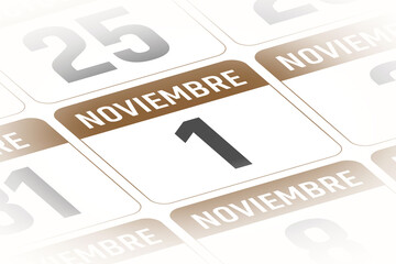 1 de Noviembre ilustracion del dia calendario Espanol