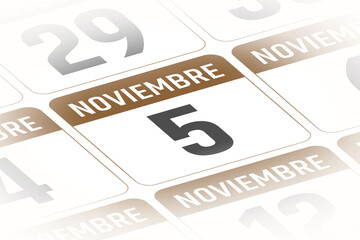 5 de Noviembre ilustracion del dia calendario Espanol