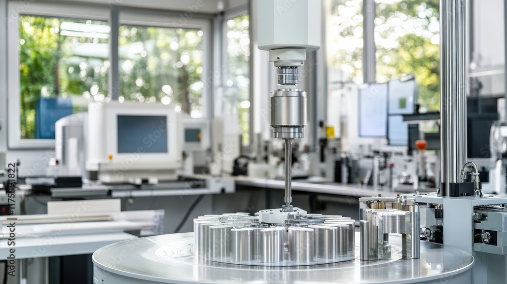 Poster precision engineering in a modern laboratory showcasing advanced machinery for calibration and inspe