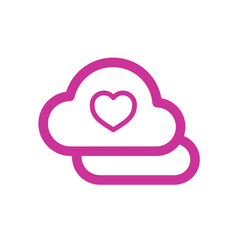 Pink cloud with a heart icon, perfect for Valentine's Day. Vector illustration, isolated on white background
