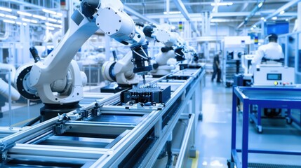 Robotic Arms in Modern Factory: Automated Assembly Line Precision